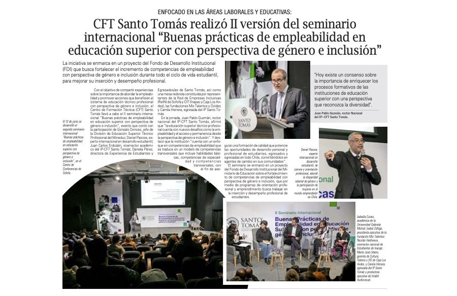 CFT Santo Tomás realizó segunda versión de Seminario Internacional “Buenas Prácticas de Empleabilidad en Educación Superior con Perspectiva de Género e Inclusión”