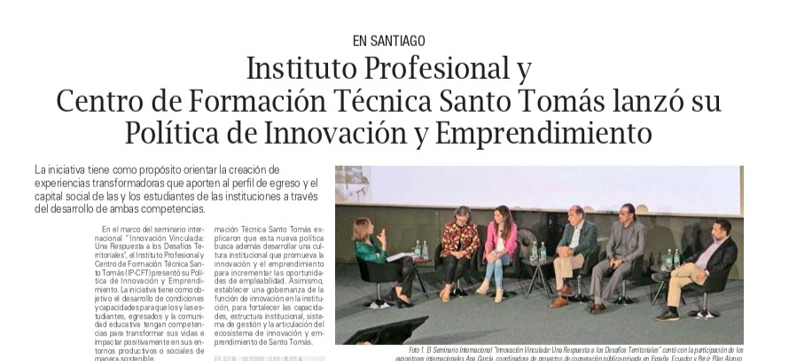 Instituto Profesional y Centro de Formación Técnica Santo Tomás lanzó su Política de Innovación y Emprendimiento