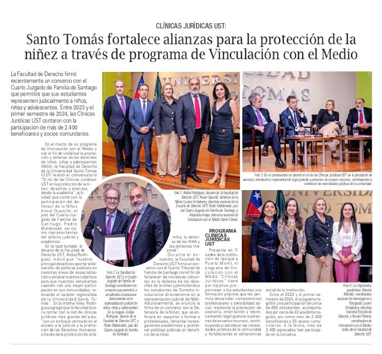 Clínicas Jurídicas: Santo Tomás fortalece alianzas para la protección de la niñez a través de programa de Vinculación con el Medio